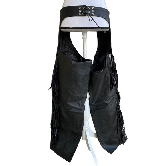 Leather Biker Motorcycle Chaps Size Medium JAFRUM Motorcycle Gear - Picture 2 of 13